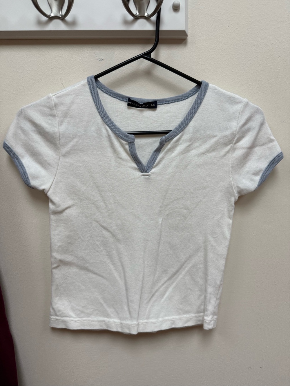 Brandy Melville White Ribbed Tee with Gray Trim